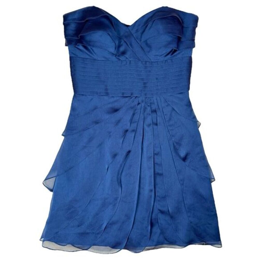 Y2K‎ NWT Cache Blue Ruffled Mini Dress Size 0 Cocktail Prom Empire Strapless